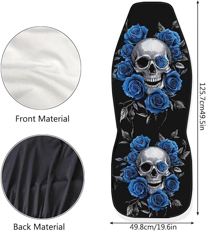 Skull Blue Rose Car Seat Covers Anti Slip Car Seat Covers Front Seats Only Easy to Install and Clean Removable Automotive Accessories Universal Fit for Most Vehicle