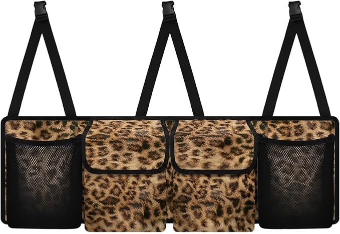 Brown Leopard Pattern Car Organizer Waterproof Trunk Hanging Storage Bag with Extra Storage Space for SUVs,Trucks,Vans