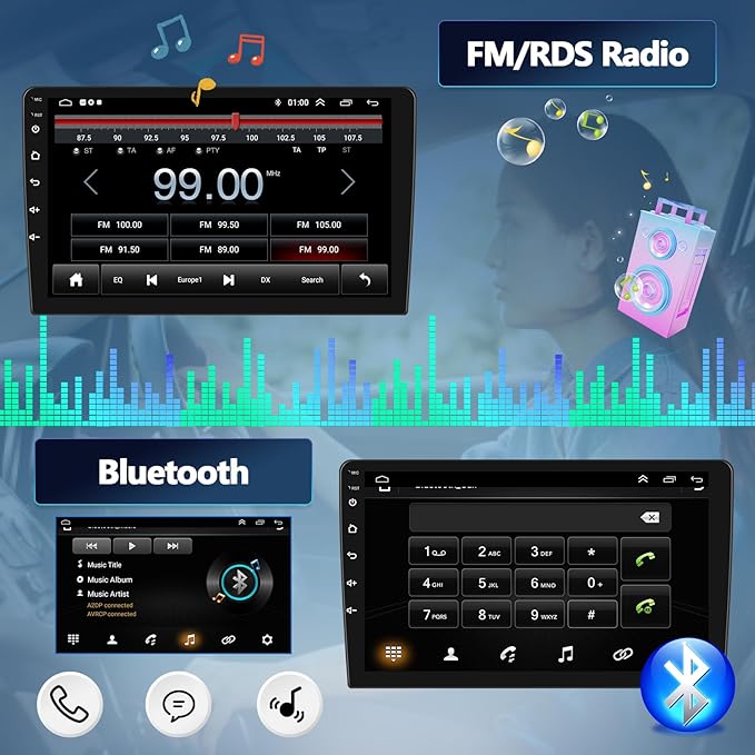2G+64G Android 15 Car Stereo for Hyundai Sonata 2010-2015 with Wireless Carplay Android Auto,9” Touchscreen Hyundai Sonata Car Radio with Mirror Link WiFi/GPS Bluetooth FM/RDS SWC+AHD Rear Camera