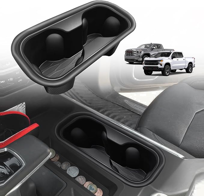 Muslogy Center Console Cup Holder Inserts Compatible with 2022-2025 2026 Chevy Silverado & GMC Sierra Accessories Middle Console Drink Holder TPE Organizer Non-Slip Drink Stopper(Bucket Seat Only)
