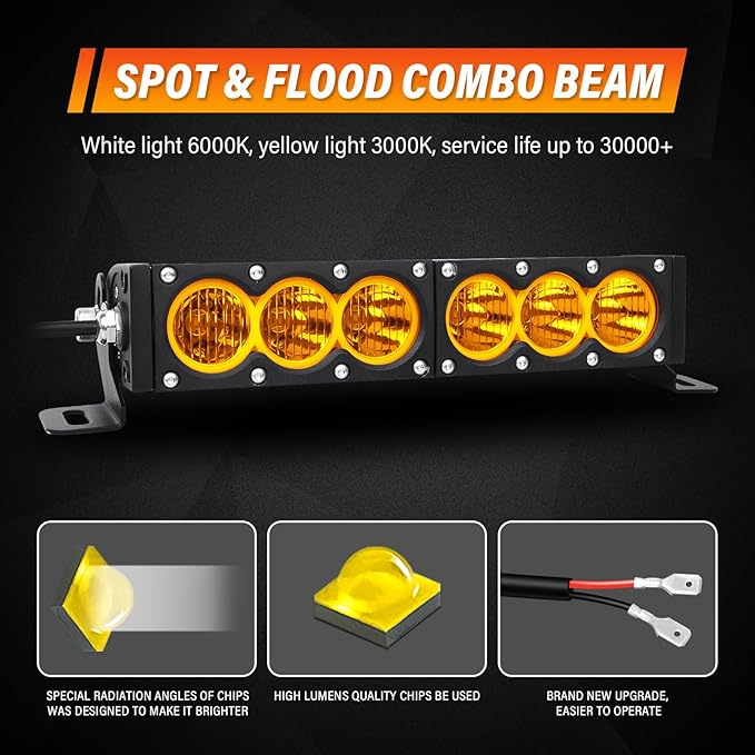 Willpower 12 inch Single Row Amber LED Light Bar 60W 4x4 Off Road Light Bar Flood Beam LED Work Light Truck UTV 4x4 Cars SUVs ATVs Boats Fog Driving Light with Wiring Harness kit