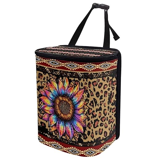 Aztec Sunflower Car Trash Can Auto Garbage Bag with Lid Leak-Proof Car Storage Bag Garbage Bag Hanging for Headrest Portable Vehicle Backseat Organizer