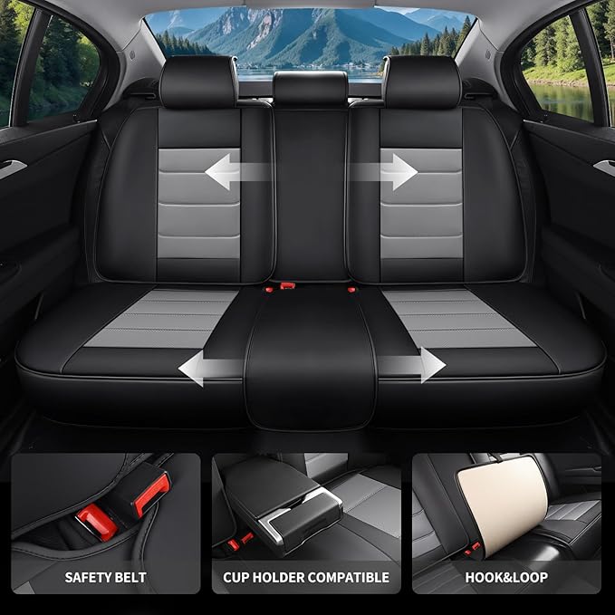 Car Seat Covers Full Set Custom Fit for Chevy Blazer 2019-2025 2026 - Premium Faux Leather with Lumbar Support, Breathable, Anti-Slip & Full Wrapping Edge (Black&Gray,Full Set)
