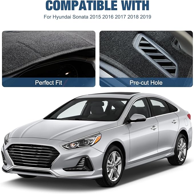 Dashboard Dash Cover Mat Carpet Compatible with 2015-2017 2018 2019 Hyundai Sonata