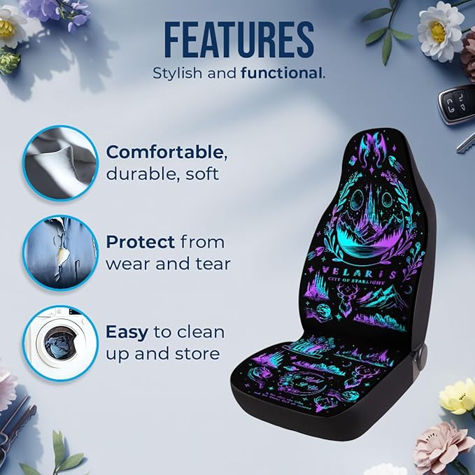 GENANY Acotar Velaris Car Seat Covers Set of 2, Breathable Front Seat Covers for Truck Sedan SUV, Bookish Car Accessories, Bookish Gift for Women Men