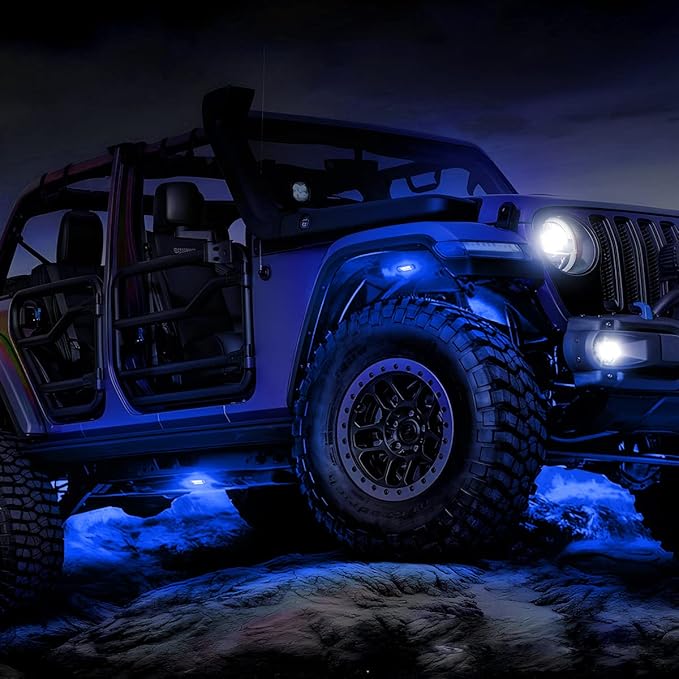 Rock Lights for Trucks, 4 Pods LED Rock Lights, IP67 Waterproof Neon Rock Lights Kits for Pickup ATV Off Road SUV, High Brightness Multifunction Underglow Lighting Glow Trail Rig Lamp (Blue)