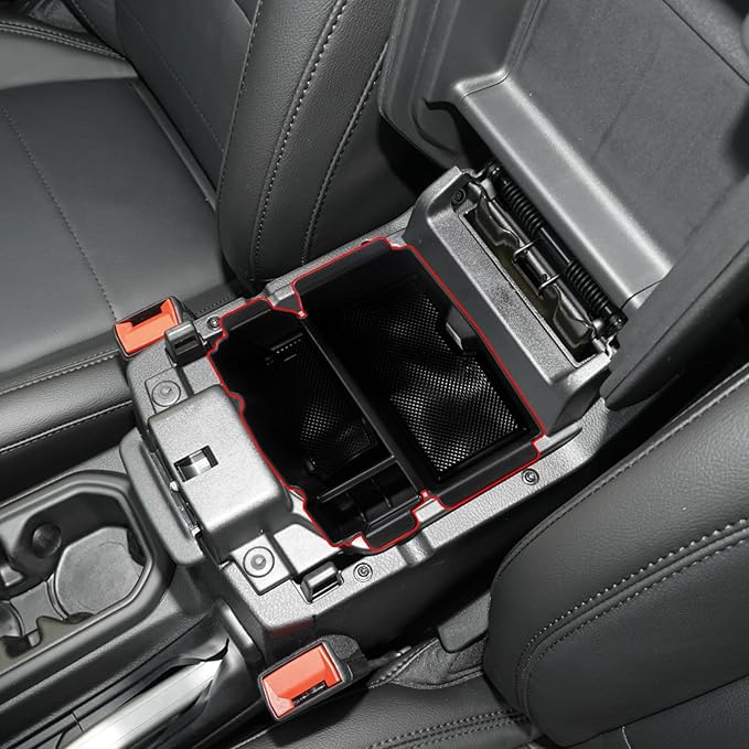 4PCS Center Console Organizer Storage Box for 2024 2025 Jeep Wrangler JL JLU 4XE and Gladiator JT, Gear Shift Console Tray Organizer, Hanging Armrest Storage Box, Co-Pilot Organizer
