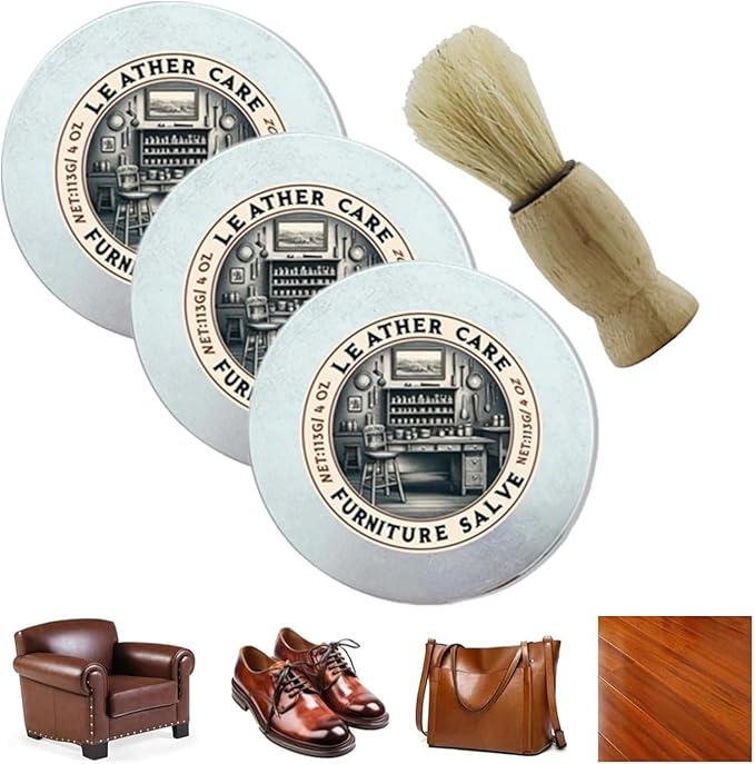 Leather Salve, 2025 Upgrade Leather & Wood Furniture Repair Salve with Brush, Furniture Salve for Leather Wood, Household Leather Upholstery Cleaners for Home, Easy to Apply (3pc)