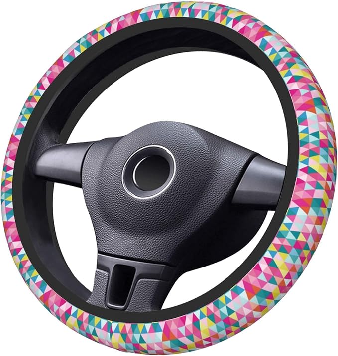 Thickened Elastic Steering Wheel Cover, Geometric Triangle Pattern Ultra, Soft, Breathable, Fit for Cars, SUVs, Trucks, Stylish Comfortable Grip
