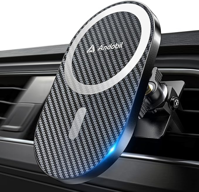 andobil Upgraded for Magsafe Car Mount Pro [Strongest Magnet, Big Phone Friendly] 360° Rotation Magnetic Phone Holder for Car Vent for iPhone 17 Pro Max 16/15/14/13/12 Samsung S26/S25 (Carbon Fiber)