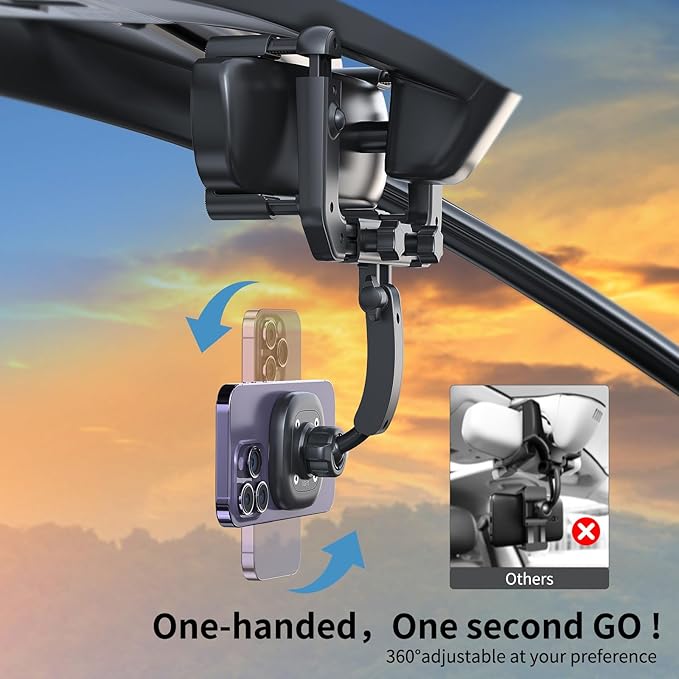VRIG MG-15 Magnetic Rear View Mirror Phone Holder for car [Big Rear Mirrors Friendly],Magsafe Hands Free 360 Rotating Strong Magnet Cell Phone Mount Fit for iPhone 16/1514/13/12 Series