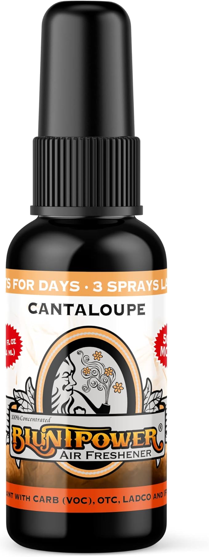 BluntPower (Cantaloupe, 1 Pack) Concentrated Air Freshener for Room and Car Spray - Oil-Based Diffuser Spray Bottle - Long-Lasting Bathroom Spray, Car Freshener, & Odor Eliminator Spray