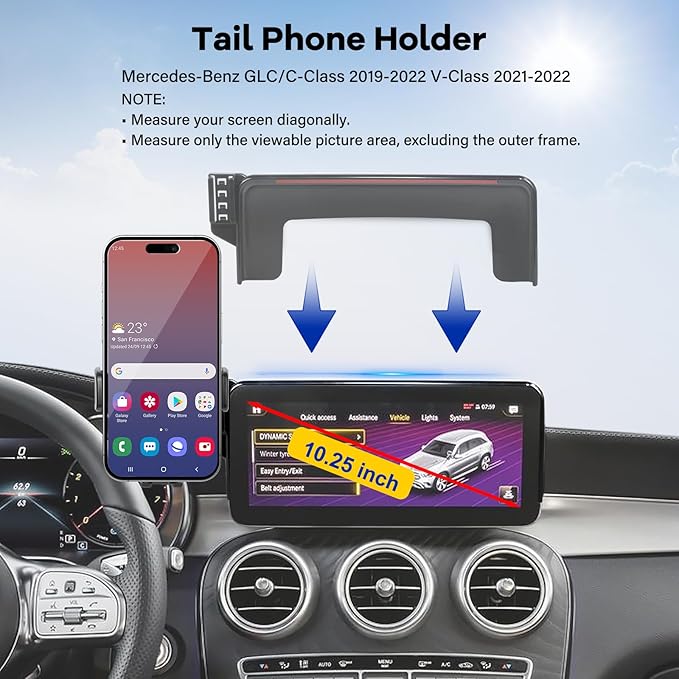 Car Phone Holder Compatible with 2019-2022 GLC/2019-2022 C-Class/2021-2022 V-Class Accessories 10.25-Inch Screen Fixed Clip Cell Phone Mount Bracket Hands-Free 360° Rotation