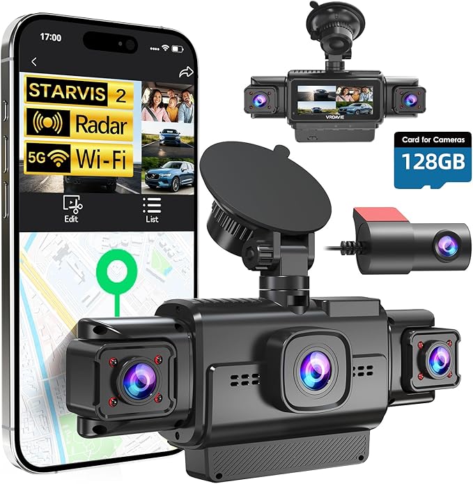 Dash Cam Front and Rear, 4-Channel 360° Coverage Car Dash Camera with STARVIS 2 Night Vision, GPS, 5.8GHz WiFi, 24H Parking Monitor, G-Sensor, 170° Wide Angle, 128GB Card Included