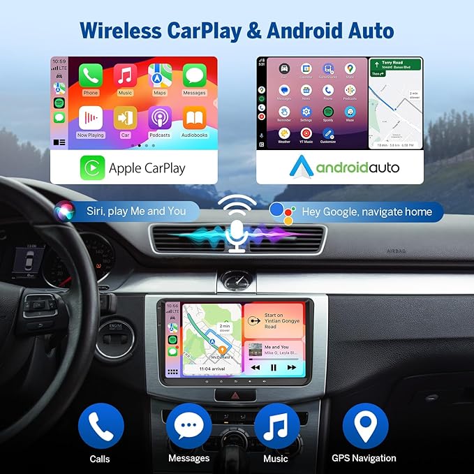 Eonon 4+64G Android 14 Car Stereo for Volkswagen Golf Passat SEAT Skoda, 9'' CarPlay Android Auto Touchscreen Headunit with DSP, Bluetooth,SWC- VWX7A