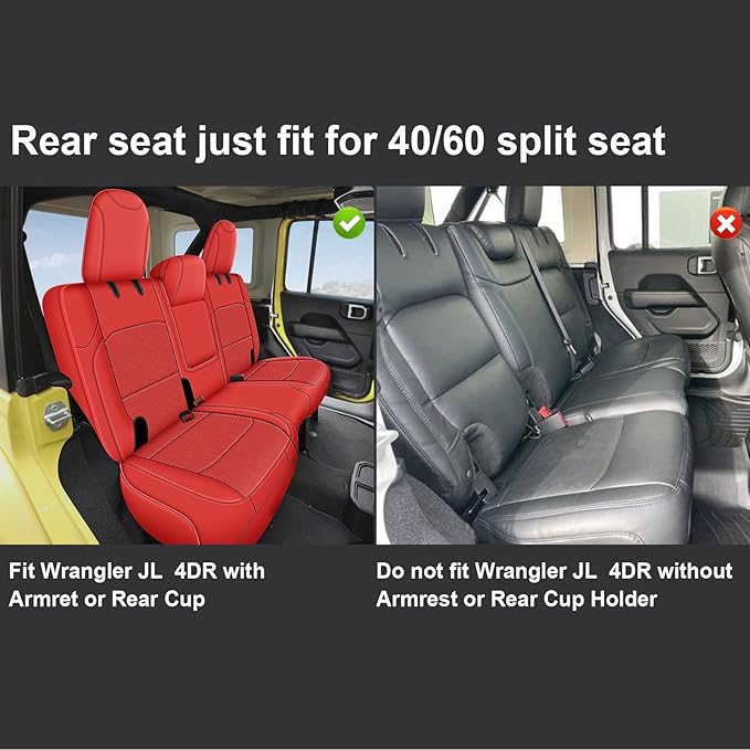 AOMSAZTO Custom Fit Seat Covers for Jeep Wrangler: JL 2018 2019 2020 2021 2022 2023 2024 4-Door Waterproof Leather Car Seats Cover Full Set