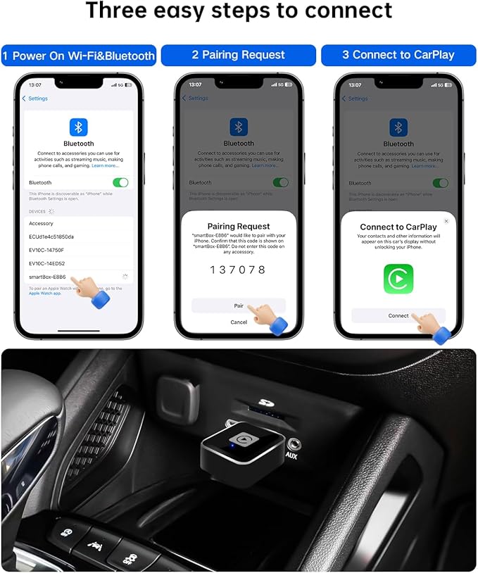 2025 Upgraded Wireless CarPlay Adapter for iPhone, Mini USB/Type-C Design, OTA Updates, Fast Connection for iOS 10+, Dual-Band Wi-Fi