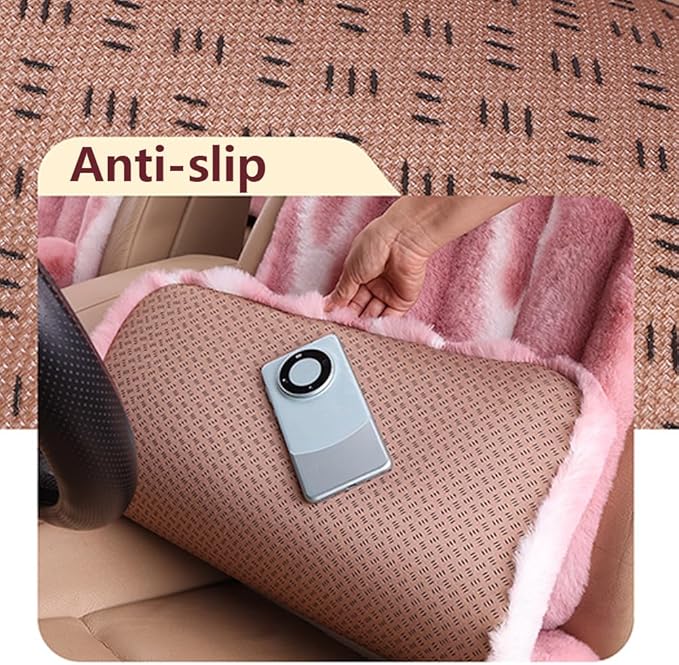 Luxury Plush Car Seat Cushion Set Car Headrest & Lumbar Support & Seat Cushion & Back Support Pillow Fluffy Fuzzy Car Seat Covers Non-Slip Cushion for Universal Accessories Automobiles (4, Khaki)