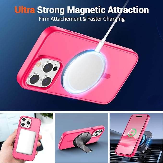 SUPFINE Magnetic for iPhone 14 Pro Case (Compatible with MagSafe) (Military Grade Drop Protection) Slim Translucent Matte Shockproof with Anti-Fingerprint Phone Case,Hot Pink