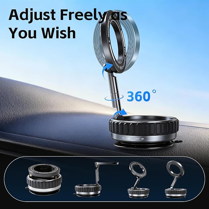 Car Phone Holder [120LBS Strongest Suction 2800gf Magnetic], 360° Adjustable for Magsafe Car Mount, Car Phone Mount for Cars/Gyms/Mirrors/Shower Stalls, Compatible with iPhone and Android Devices (2)