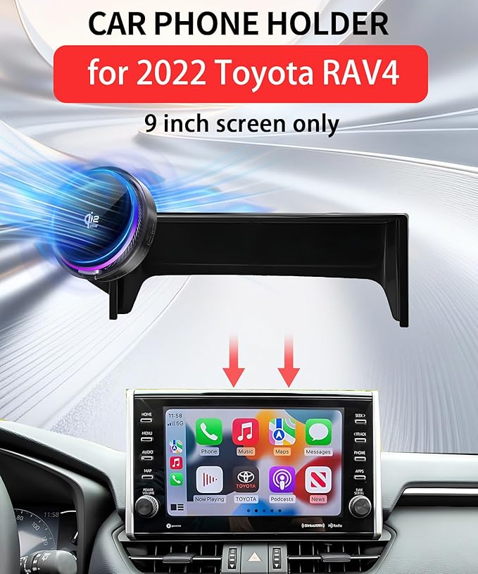 Qi2.2 25W Magnetic Car Mount Charger for Toyota RAV4 2022 Accessories, for Fast Charging Cell Phone Holder 9 Inch Screen Fixed Clip with Cooling Fan＆54W Fast Adapter