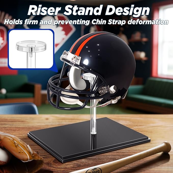 Mini-Helmet-Display-Case, UV Protection Acrylic Display Case Souvenirs and Collectibles Box for MINI Football Helmets with Black Base & Riser (Black Base & Riser, Stackable)