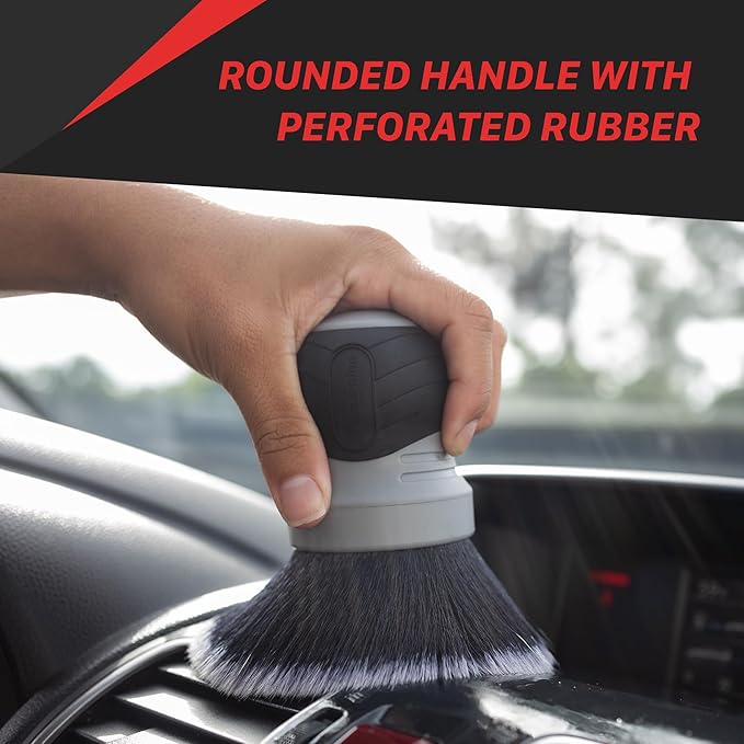 Maxshine Universal Red Large Mixed Bristle Brush with Storage Rack – Curved Grip & Soft Bristles – Ideal for Dashboard, Displays, Air Vents – Premium Brush for Wheels & Interior Detailing