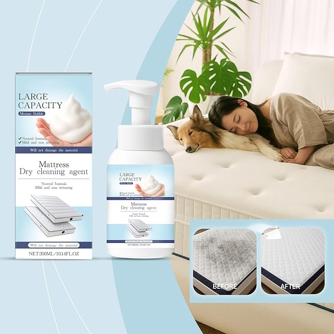 Powerful Mattress Dry Cleaning Foam, Mattress Cleaner and Stain Remover, No-Scrub Fabric Spot Remover for Yellow Stain, Blood, Wine, Coffee & Cosmetics on Mattress, Couch, Clothes, Car Seat& Rugs (1)