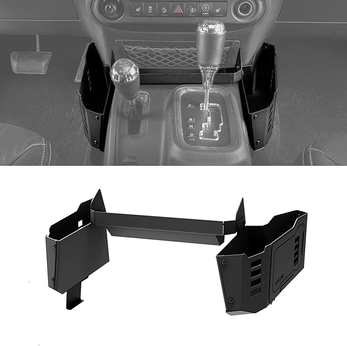 Metal Organizer Tray Compatible with 2007-2017 Jeep Wrangler JK/JKU, Sturdy Center Console Shifter Side Tray Storage Box Interior Accessories (Not for Manual Shift Vehicles and JL/JLU)