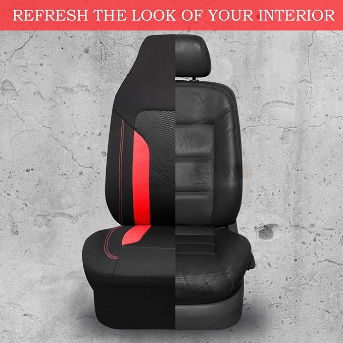 CAR PASS Bucket Car Seat Cover, Breathable 3D Air Mesh-100% Sporty Fabric Front Seats, Airbag Compatible, Universal Fit Automotive SUV Truck Sedan Vans Women, High Back Two Front 2 Piece, Black Red
