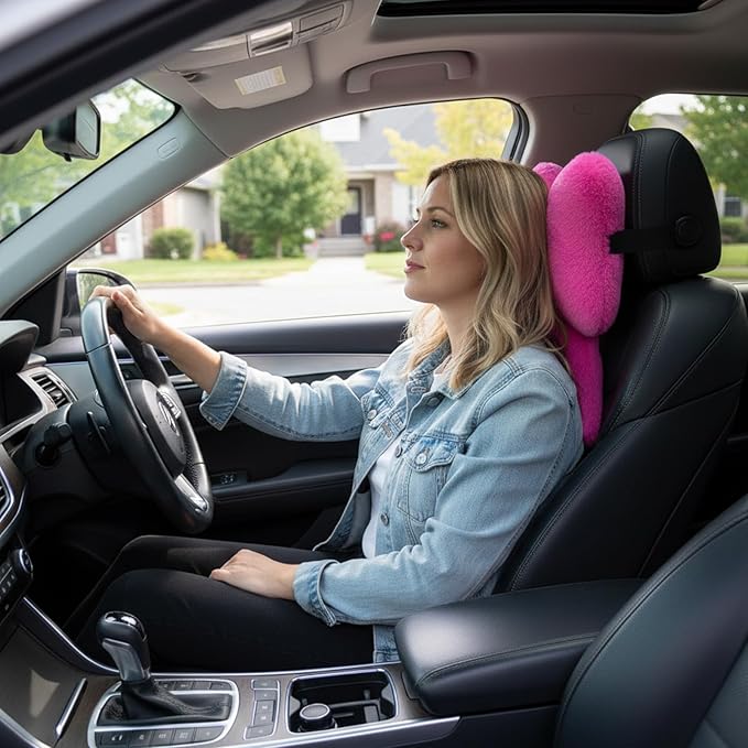 Macarrie 2 Pcs Car Neck Pillow Plush Butterfly Bow Car Headrest Pillow Comfortable Seat Neck Support Cute Head Rest Accessories for Driving Travel Driver Chair Girl Style Interior Decor (Rose Red)