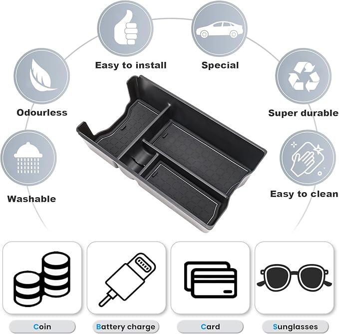 5PCS Center Console Organizer Tray and Wireless Charging Mat Compatible with 2026 Toyota RAV4 Armrest Bottom Tray Cup Holder Center Console Silicone Pad Interior Accessories(Not for Limited)