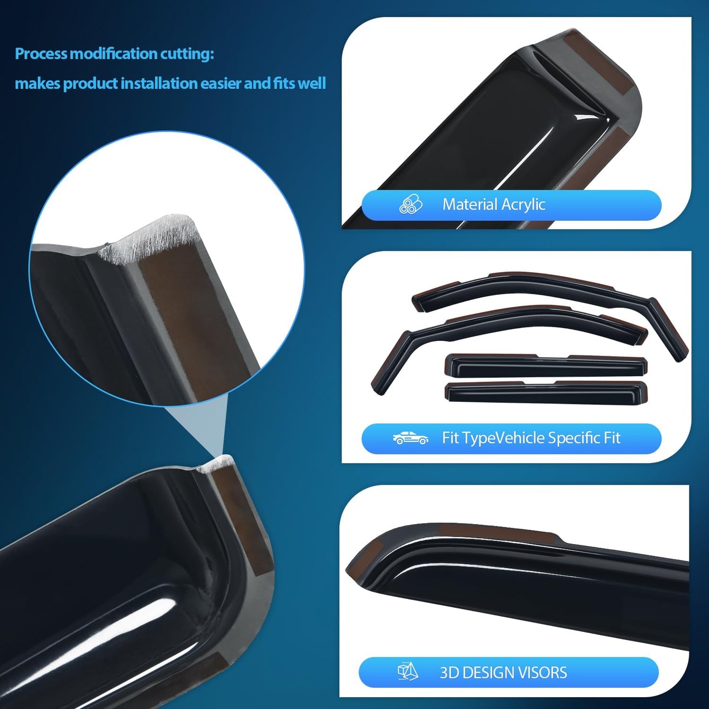 Nilight Durable in Channel Rain Guards for Chevy Suburban 2021 2022 2023 2024 2025 Window Deflectors, Vent Window Visors-4pcs