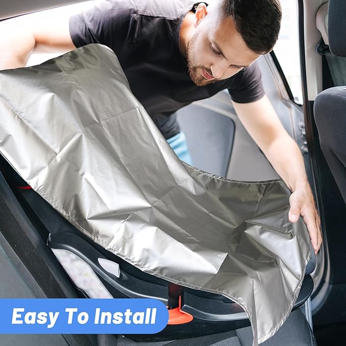 U0U Car Seat Sun Shade Cover,Baby Car Seat Heat Protector to Keep Toddler Seat at a Cool Temperature,Reflective Car Seat Covers Shield from Heat and UV Sunlight