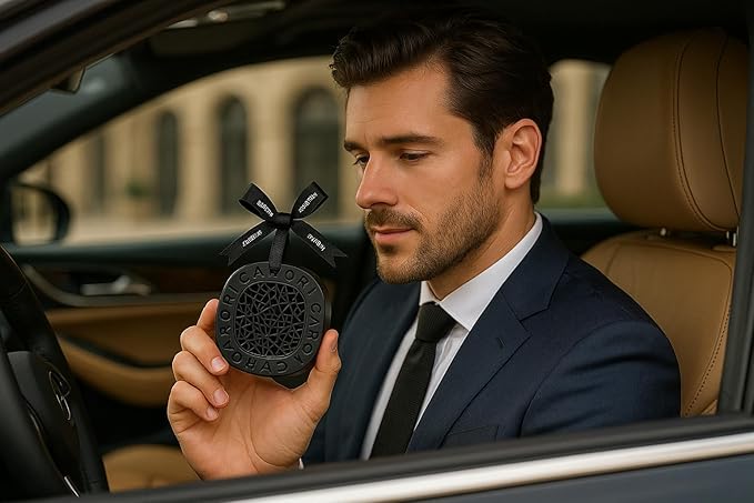 Car Air Freshener Diffuser – Sandalwood Vent Clip Inspired by 1 Hotel, Long-Lasting Natural Scent, Sleek Refillable Design, Eliminates Odors – Black
