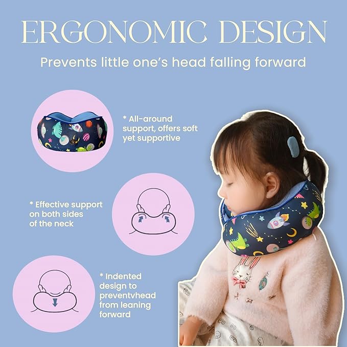 SKYTRAX® Certified Kids Safe Memory Foam Travel Neck Pillows for Kids and Toddlers, Cute Cartoon Design, Car Seat & Airplane Head Neck Support, Adjustable Snap Buttons, Washable Soft Cover (Dinosaur)