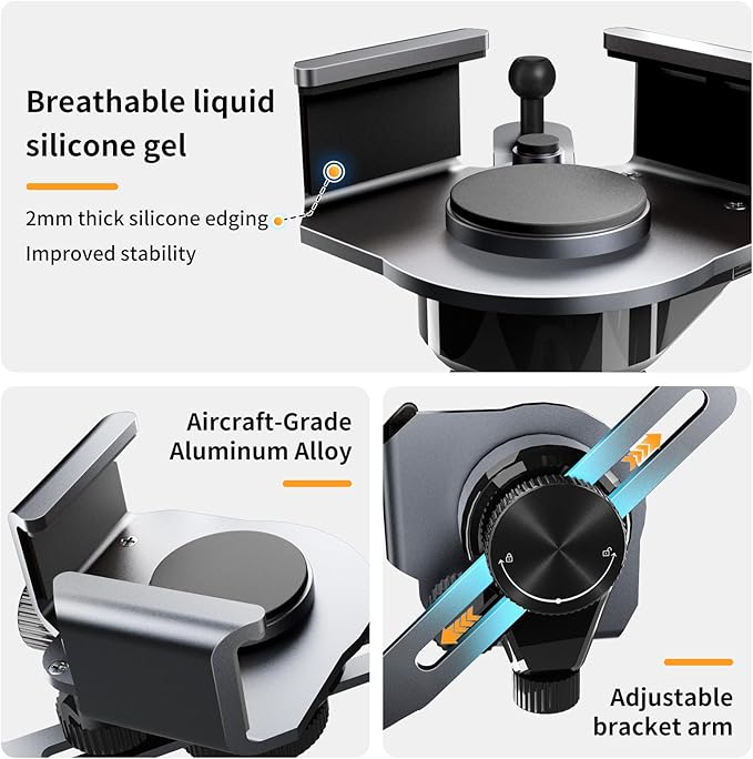 MagSafe Tesla Phone Mount for Model 3/Y/S/X/Cybertruck - Magnetic Car Phone Holder with N52 Strong Magnet 360° Rotatable Alloy Stand Silicone Pad Screen Safe & Universal Fit Obsidian Black