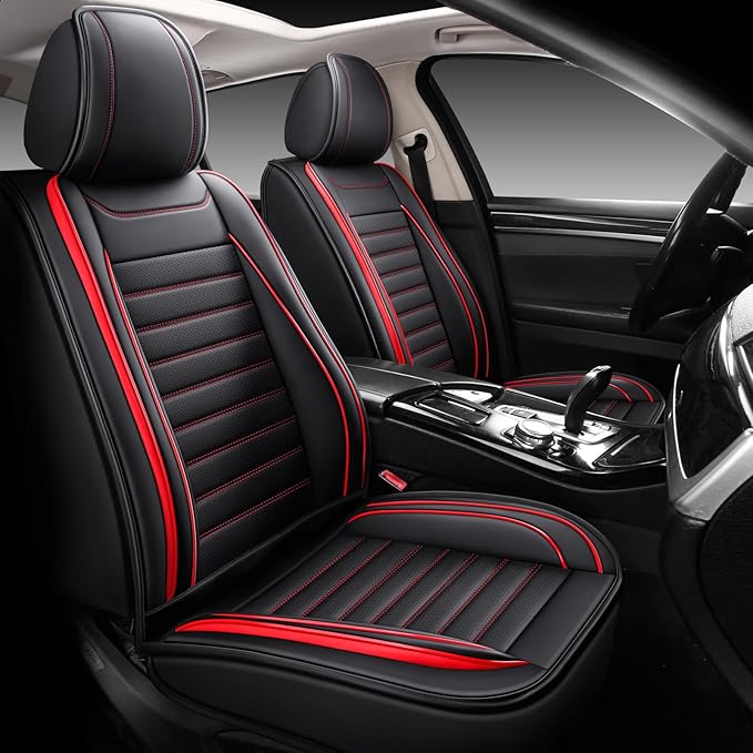 Leather Car Seat Covers Full Set, Universal Faux Leather Car Seat Covers 5 Seats, Automotive Seat Covers for Most Sedans SUVs Trucks, Front and Rear Seat Covers,Wine Red