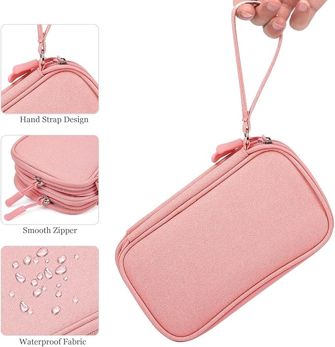 Electronic Organizer Travel Cable Accessories Bag, Electronic Organizer Case, Electronic Accessories Organizer Bag for Power Bank, Charging Cords, Chargers, Mouse, USB Cable, Earphones (Light Pink)