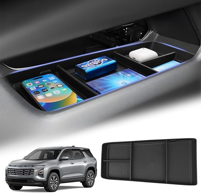 Sunsdrew 2025 Equinox Under Center Console Organizer for 2025+ Chevrolet Equinox Accessories TPE Lower Center Console Tray 2025 Chevy Equinox Console Organizer(NOT fit Equinox EV Version)