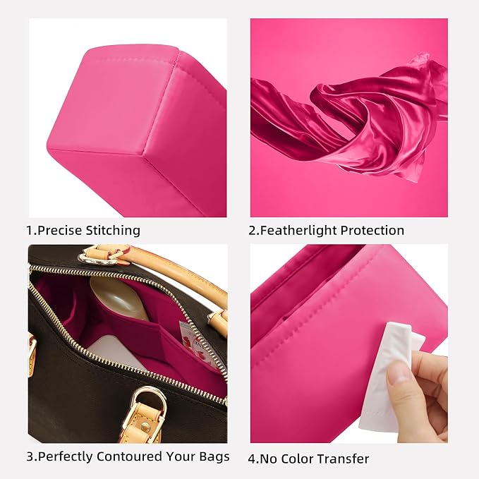 DGAZ Silk Purse Organizer Insert Fits LV Speedy 16/20/25/30/35/40/45 bags，Silky Smooth Bag Organizer，Luxury Handbag & Tote Shaper(Rose pourpre,SP35)