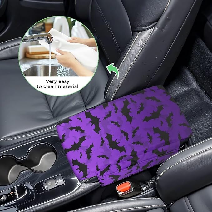 Tupalatus Halloween Bats Car Center Console Cover Car Interior Protection Accessories Armrest Cushion Cover Pad Non-Slip with 2 Storage Bags Universal Fit for Cars,Trucks & SUVs