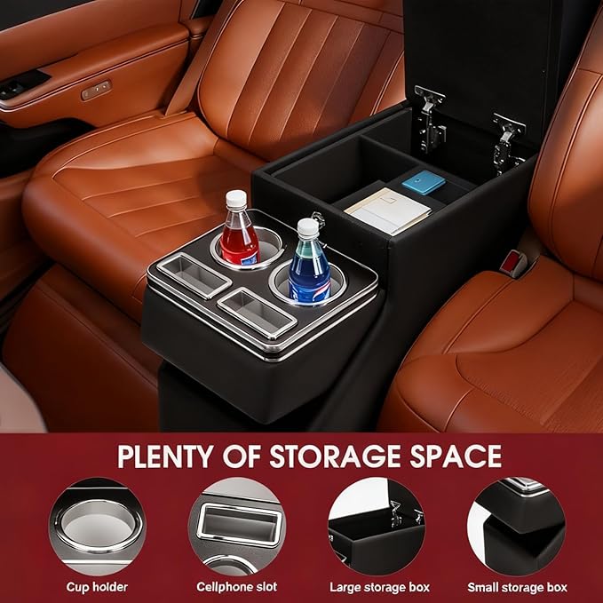 Truck Center Console Organizer Between Seat for Minivans, SUVs, Middle Van Bench Organizer for Floor Console Organizer Storage Box with Locking Design