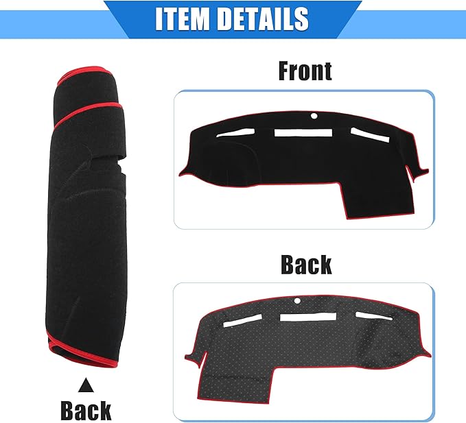 Car Dashboard Cover Compatible for Dodge for Ram 2010-2018, Protective Polyester Red Center Console Interior Trim Dash Cover Mat Pad