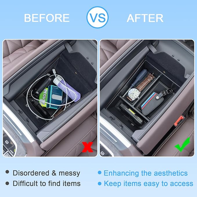 JKCOVER Center Console Organizer Tray Compatible with BMW X5 G05 X7 G07 (2019-2025) and X6 G06 (2020 2021 2022 2023 2024 2025) Accessories Armrest Secondary Storage Box, ABS Plastic