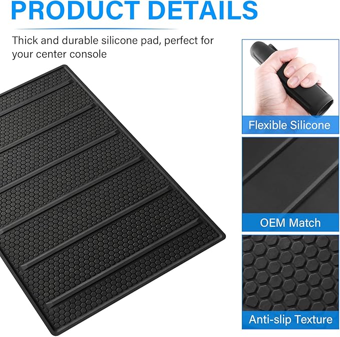 Center Console Tray Liner for Toyota Tundra Accessories 2022-2025 2026 for Sequoia Accessories 2023-2025 2026 Console Organizer Liner Anti-Slip Silicone (1 Piece)