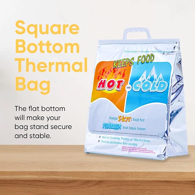 Superio Hot and Cold Insulated Bags for Food Delivery, Grocery Shopping Bags, Food Storage for Hot and Frozen Food for Travel, Disposable Cooler Bag, Reinforced Thermal Lunch Bag (24, 13"x7"x15.5")