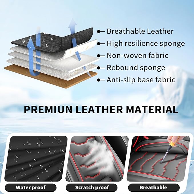 Fit CRV Car Seat Covers Premium Leather for Honda CRV cr-v 2011-2025 2026. Waterproof， Breathable, Scratch-Resistant & All-Weather Seat Cushion Protector (Full Set,Red Line Black)