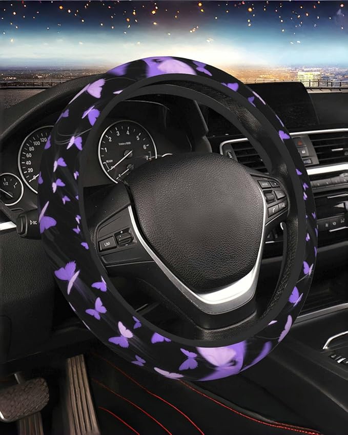 Steering Wheel Cover Accessories Neoprene Cover, Breathable Non-Slip Easy to Install Suitable for Women Men, 14.5-15.5 Inch for Car SUV Van Truck Universal - Butterfly