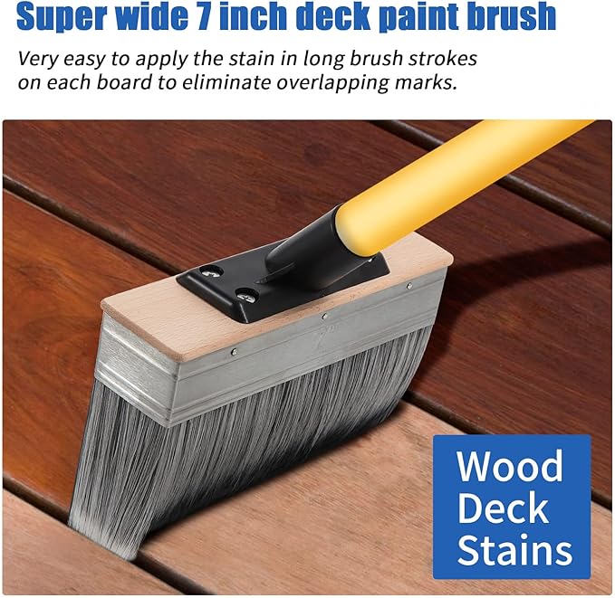 7-Inch Deck Stain Brush Applicator for Applying Paints, Sealers on Wood, Fence, Brick, Concrete Walls - Heavy-Duty Outdoor Oil Staining Brush